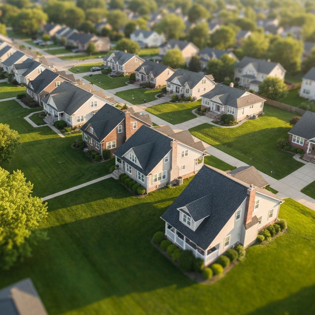 Aerial view of suburban neighborhood